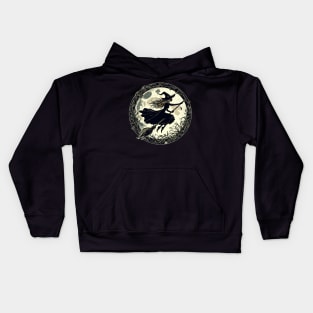 Classic Witch Design - Flying Across a Full Moon Kids Hoodie